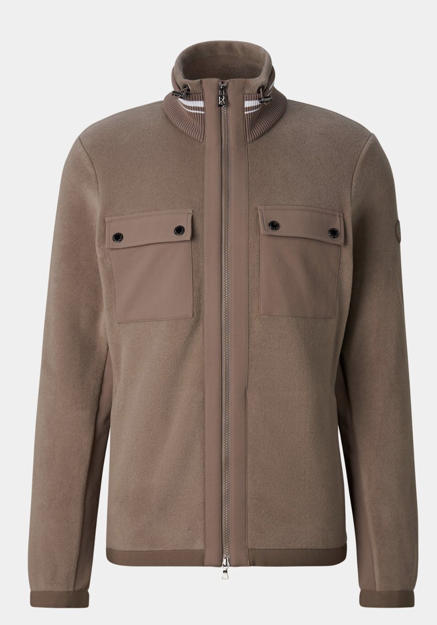 Veste zippée en polaire noisette à poches plaquées et col rayé
