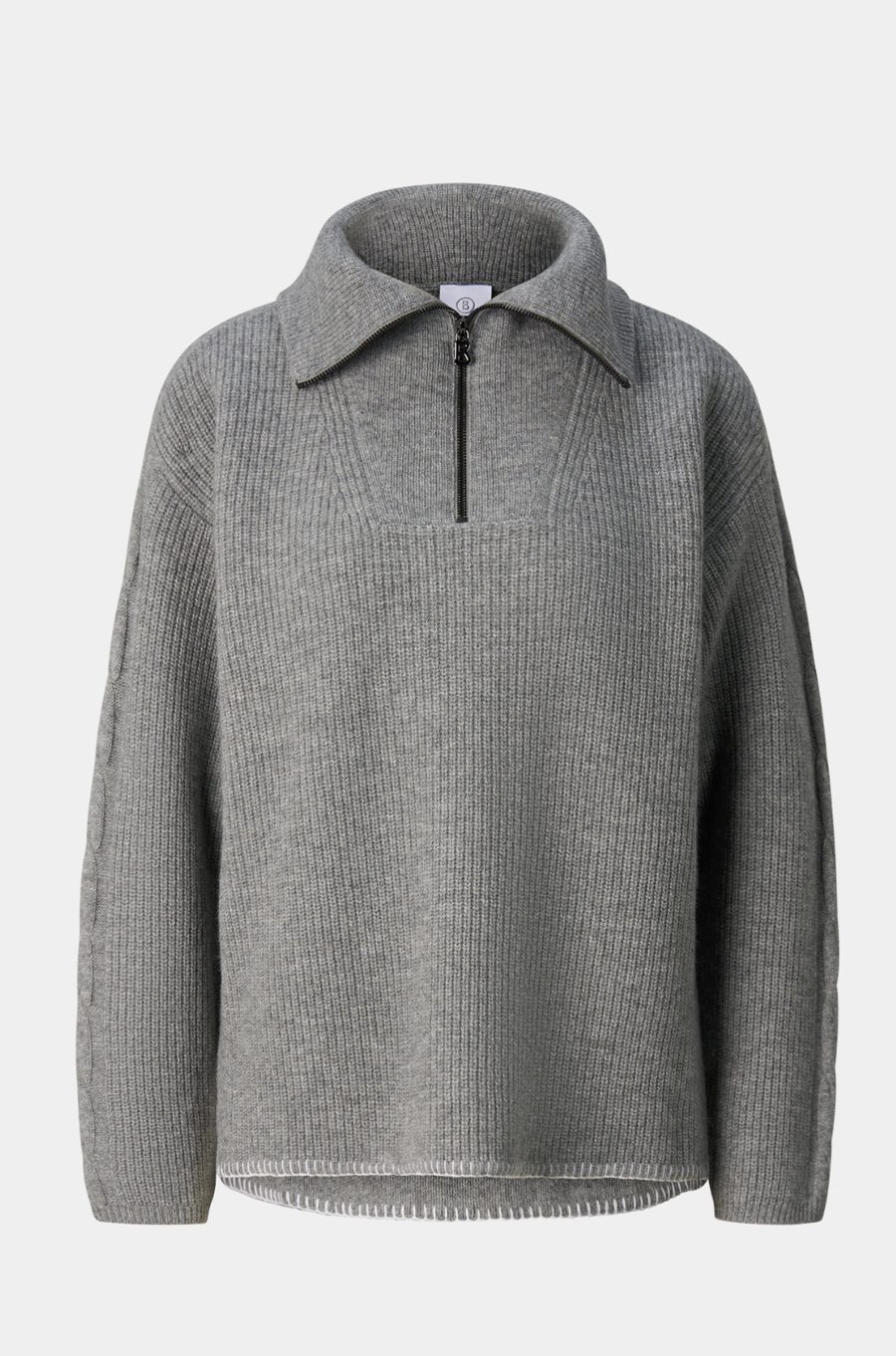 Pull col camionneur zippé en grosse maille côtelée grise
