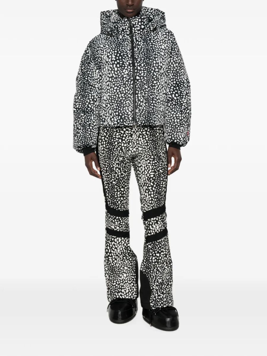 Doudoune et pantalon de ski à imprimé léopard des neiges noir et blanc