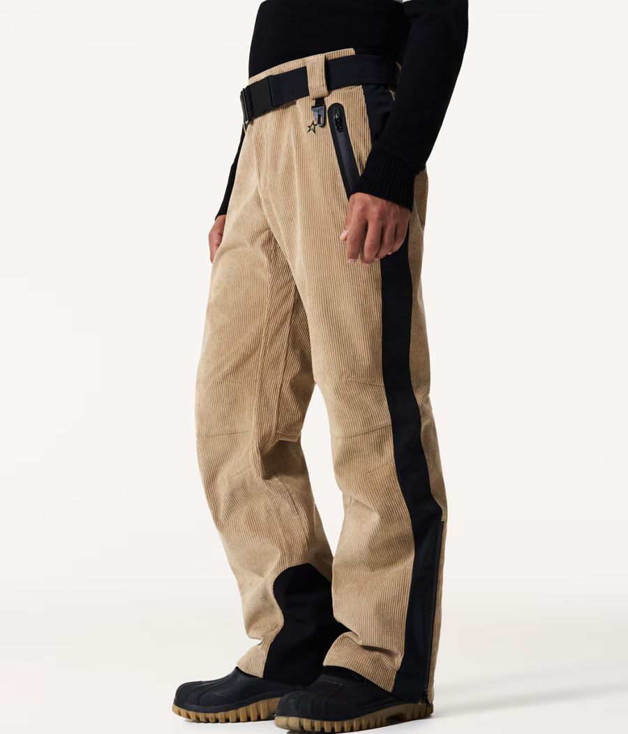 Pantalon de ski en velours côtelé camel à bandes noires